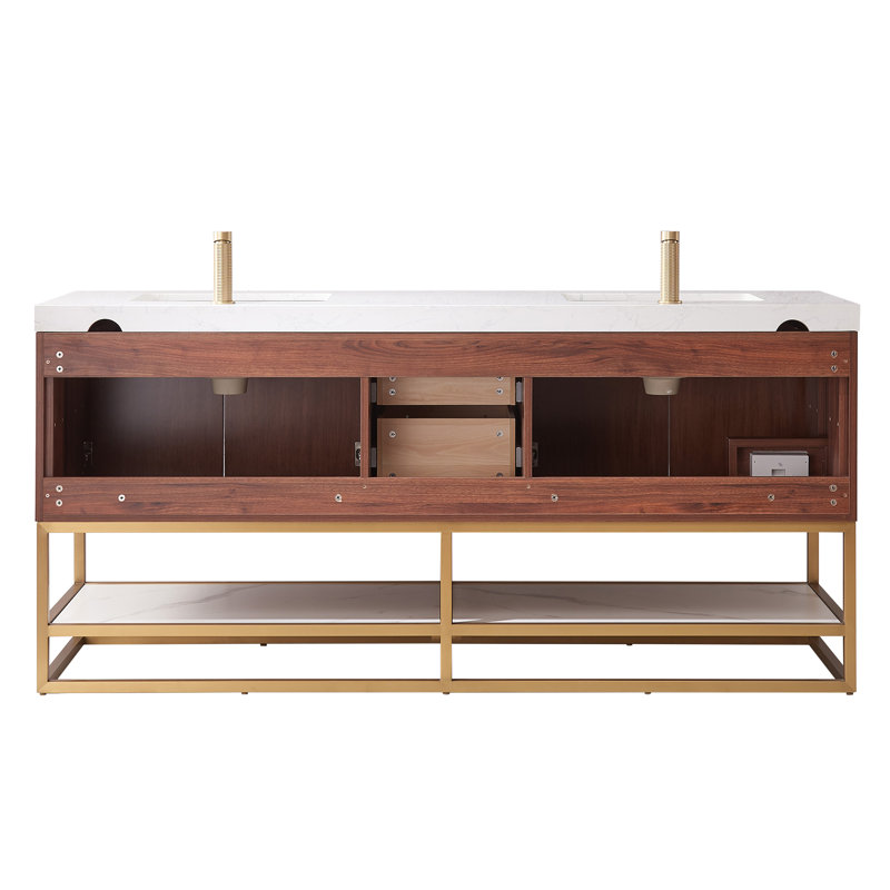 Mahon 72'' Double Bathroom Vanity with Cultured Marble Top, Brushed Gold, Gold