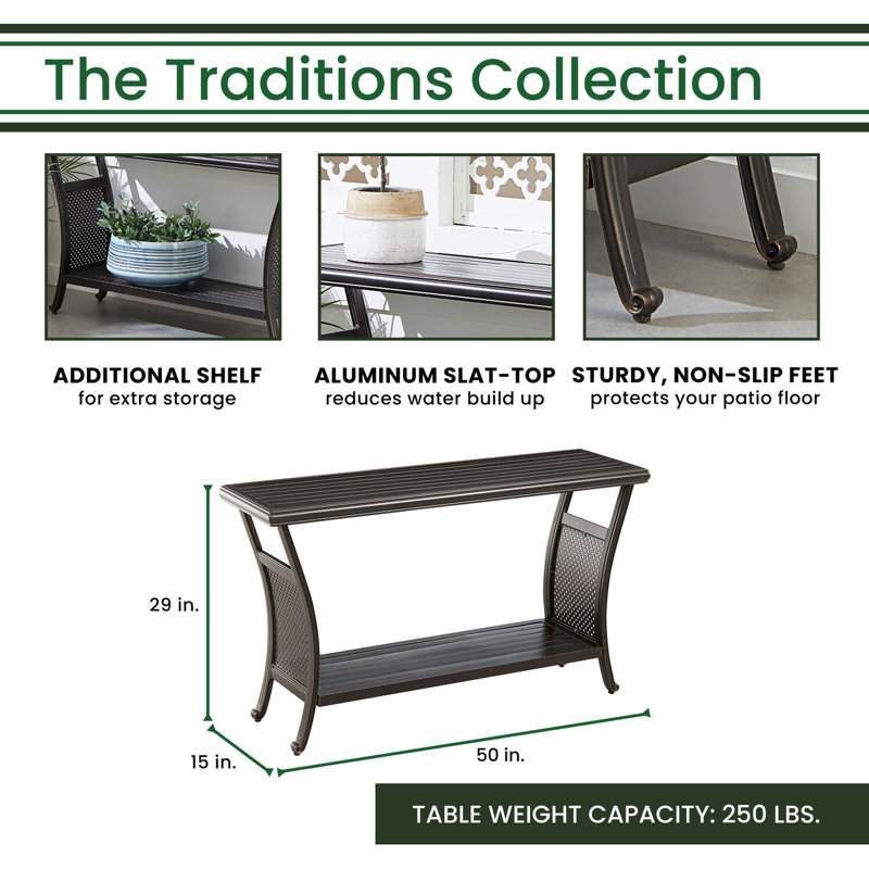 Lishia Rectangular Metal Outdoor Buffet & Console Table , 50'' in. W 15'' in. D