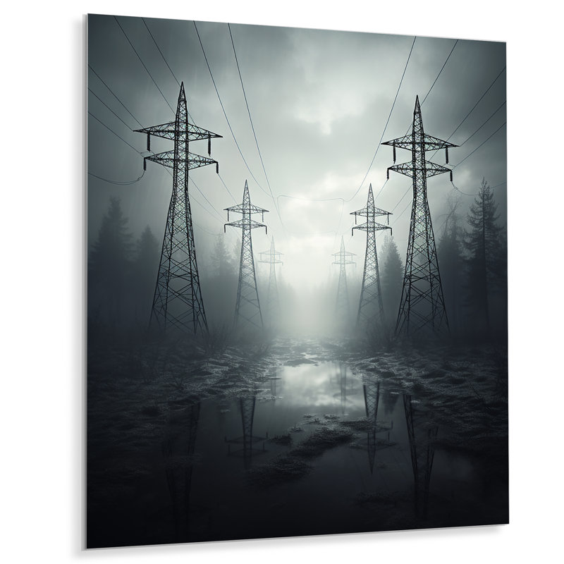 «Silver Streaks Power Lines Fog» sur, H 40 po x l 30 po x P 1,5 po