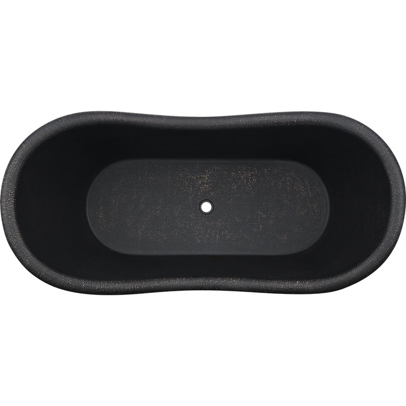 67" Hammered Double Slipper Bathtub With Rings, Glazed Black