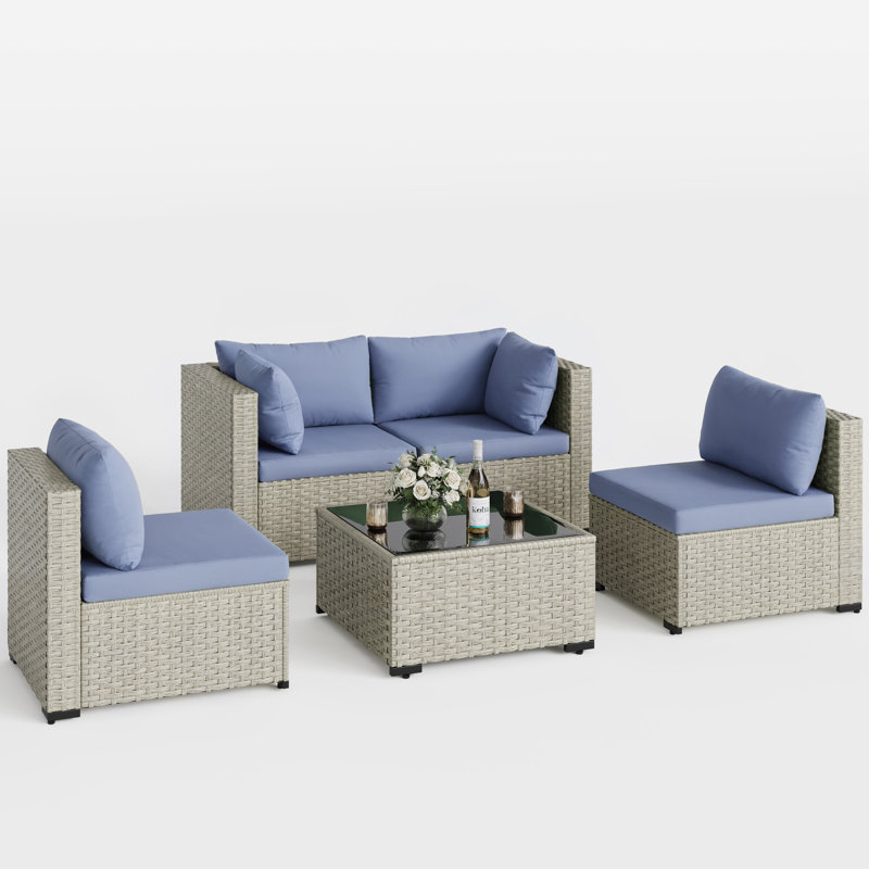 5 Pieces Patio Conversation Set, Haze Blue