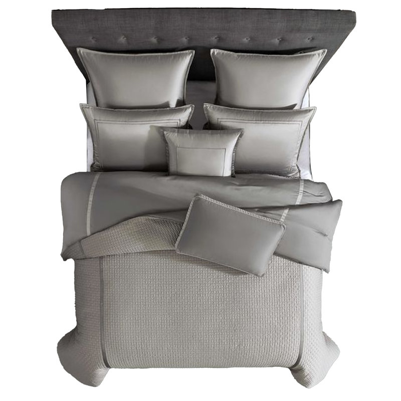Ensemble d'édredon 8 pièces avec coussins, taies décoratives et gris argenté Loi, Très grand lit