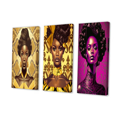 Mercer41 African American Black Art Afro Girl Painting Print On Wrapped  Canvas Wall Art Set On Canvas 3 Pieces Print & Reviews