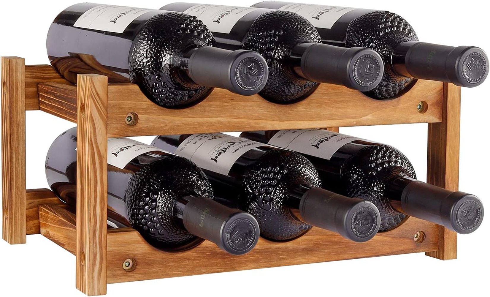AMIBZ Wine Rack 6 Bottle 2-Tier Wood Wine Storage Space-Saving For Wine ...