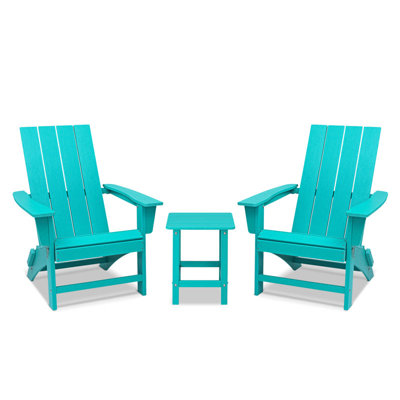 Cathair All-weather HDPE Adirondack Chair with Table (2 Chairs and 1 Table), Teal