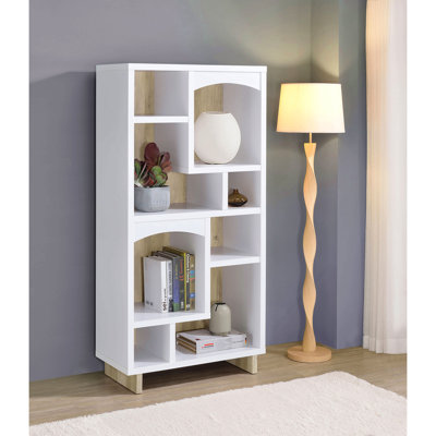 White And Distressed Pine 65-Inch 8-Shelf Bookcase