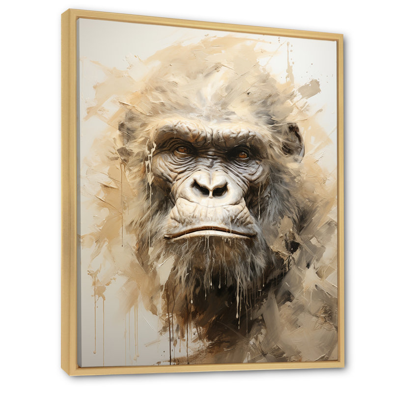 Portrait d'un gorille beige sur toile, Cadre naturel flottant, H 32 po x l 24 po