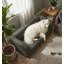 Canapé surdimensionné en lin pour chiens de taille moyenne et grande, conception rectangulaire avec dossier, accoudoirs et coussin fixe-1703012577