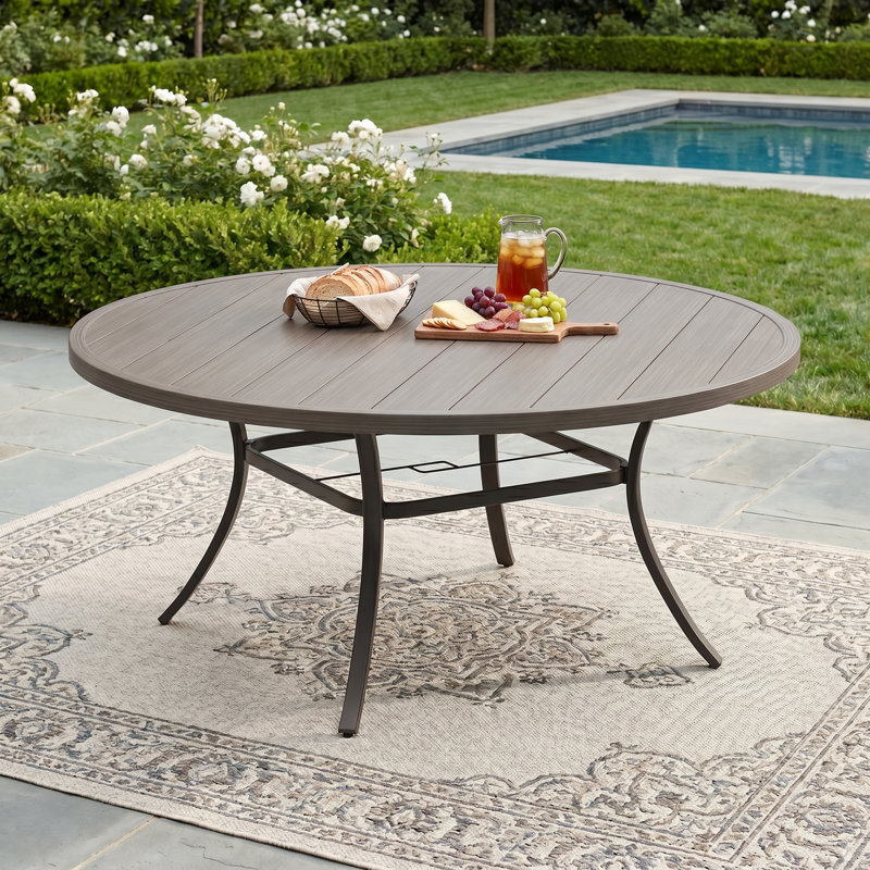 60" Patio Metal Round Dining Table, Gray Woodlike