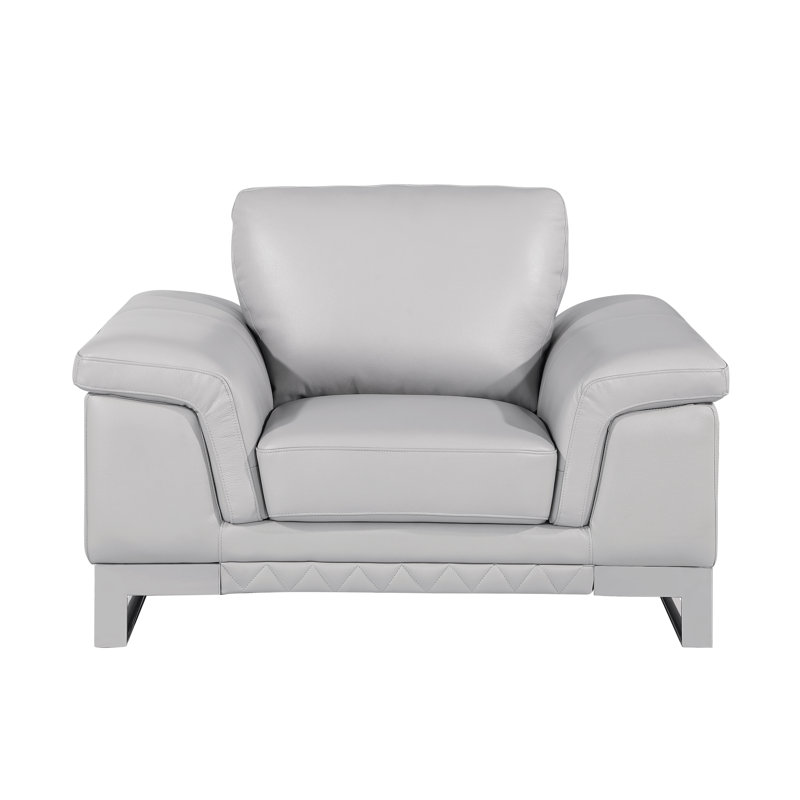 Light Gray Chair in Genuine Leather, Light Gray Leather Match