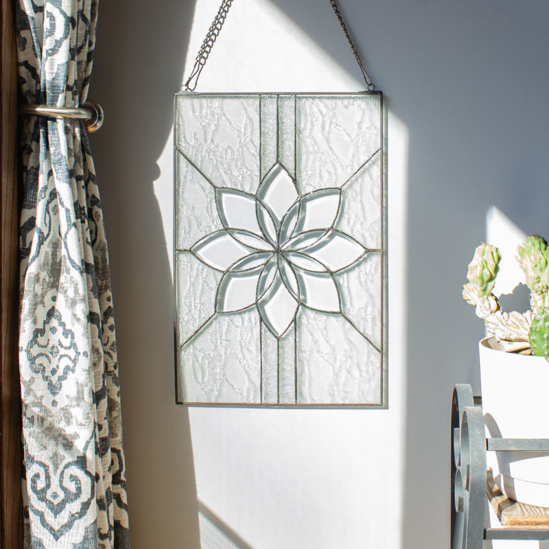 18" Clear Floral Handcrafted Glass Window Panel