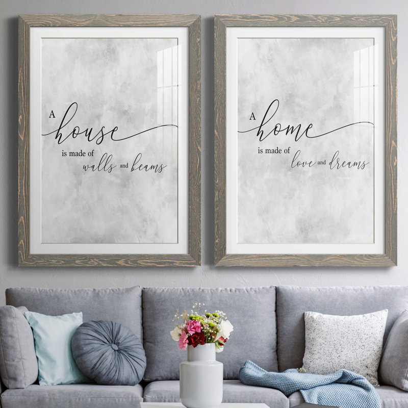 Une maison - ensemble de 2 reproductions d'art textuel, Blanc, H 31,5 po x l 47 po x P 1,5 po, Cadre en papier gris