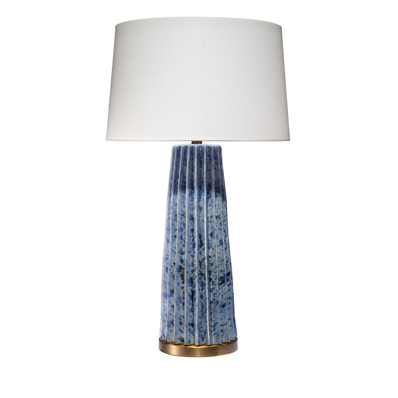 Cornflower Blue Ceramic Table Lamp with Linen Shade