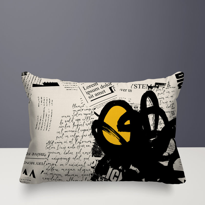 Oreiller rectangulaire réversible intérieur / extérieur Cena, Jaune / noir / blanc cassé, H 14 po x l 20 po