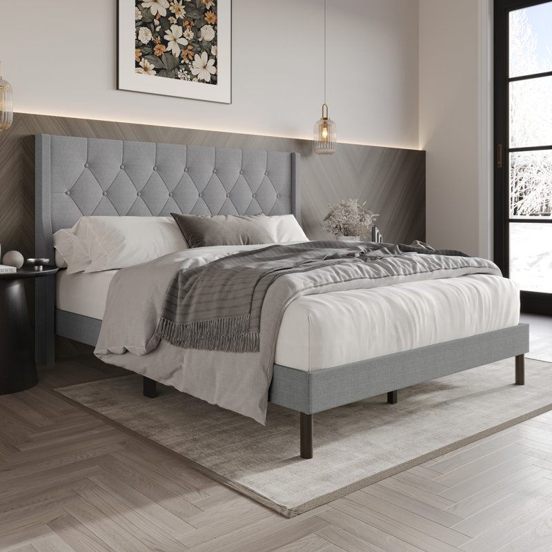 Oregon Tufted Upholstered Wingback Panel Bed, Queen, Gray