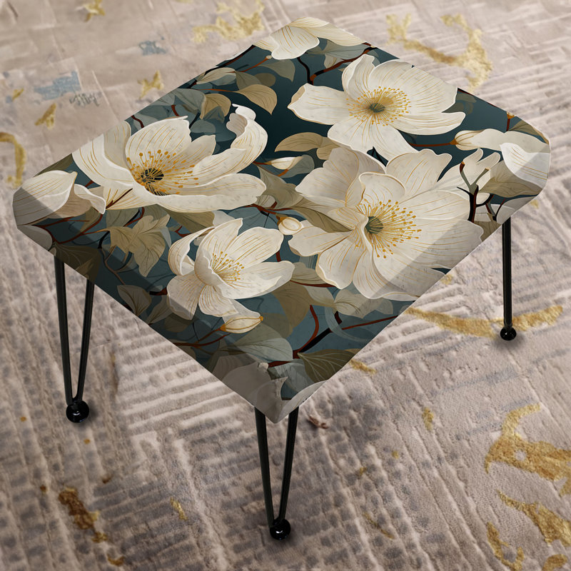 Fleurs blanches et vertes roses - Repose-pieds rectangulaire floral