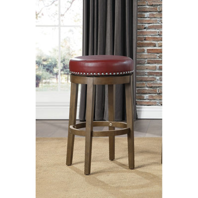 Round Swivel Stools Set Of 2,  Faux Leather 360-Degree Swivel Seat Nailhead Trim Solid Wood Frame  Finish Transitional  Furniture