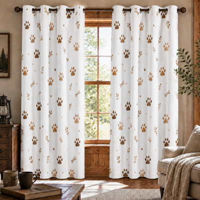 2 pièces de rideaux à motif de feuilles d'os de pattes mignonnes, de style fantaisiste, à thème animal pour le décor de la chambre à coucher, filtrant la lumière décorative pour la maison