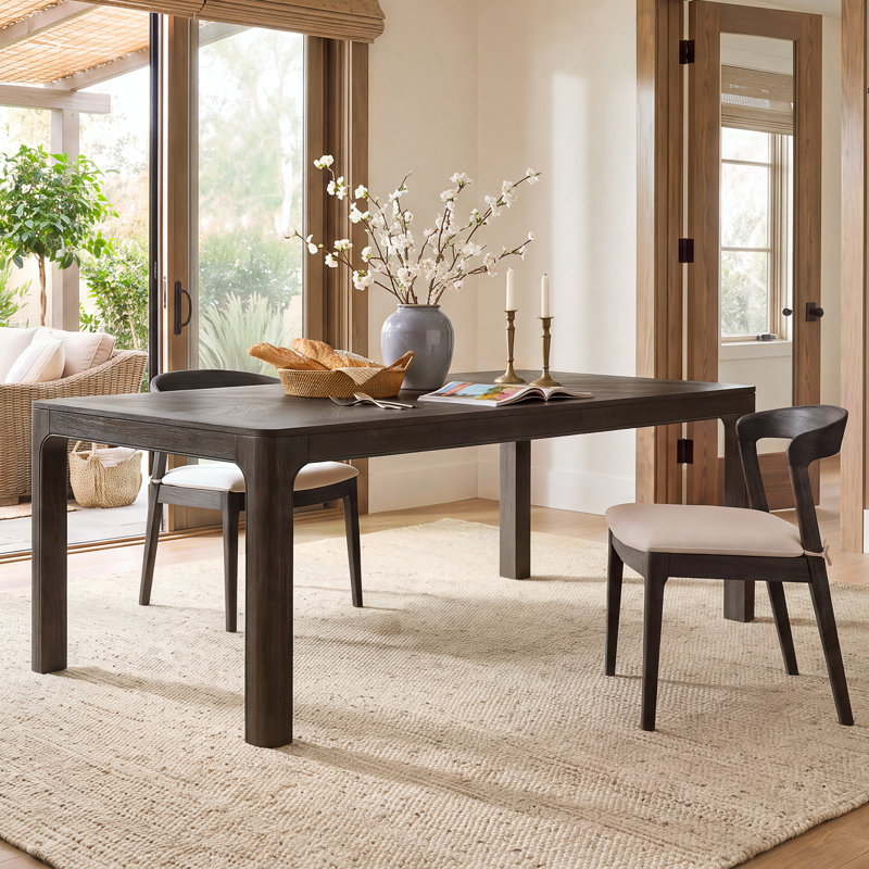 Table de salle à manger rectangulaire Tessaro en bois massif avec dessus de style parquet et pieds ajustables, Espresso