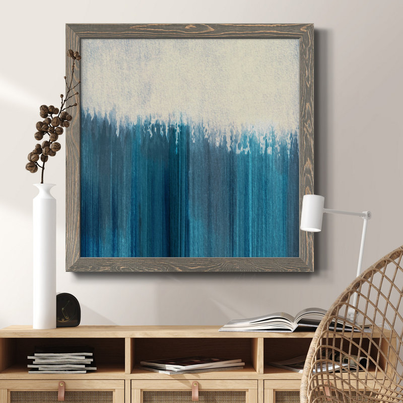 «Fading to Blue», peinture sur toile encadrée, Toile avec cadre gris patiné, H 17 po x l 17 po x P 1,5 po