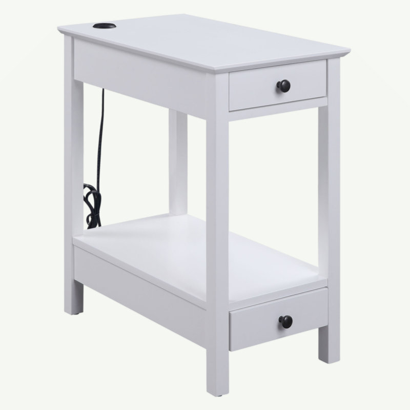Storage Accent Table With USB, White