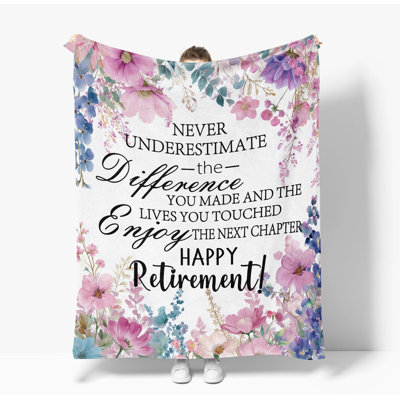 Retirement Flannel Blanket Throw, Purple Pink Floral Soft Fuzzy Plush Cozy Fleece Blankets for Couch Sofa Bed Lounging, Ideal Gifts for Women Mom Teacher Nurse Coworkers, 30x40