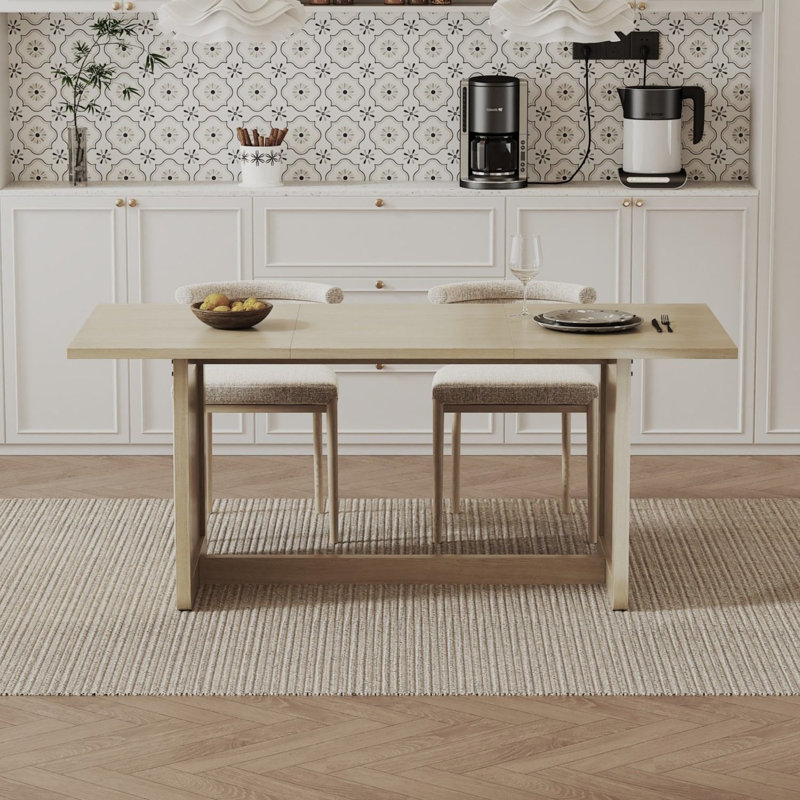 Grande table de salle à manger 70,8 po pour 6-8 personnes, table de salle à manger rectangulaire moderne avec base en flûte de bois, tables de salle à manger pour dîner, salon