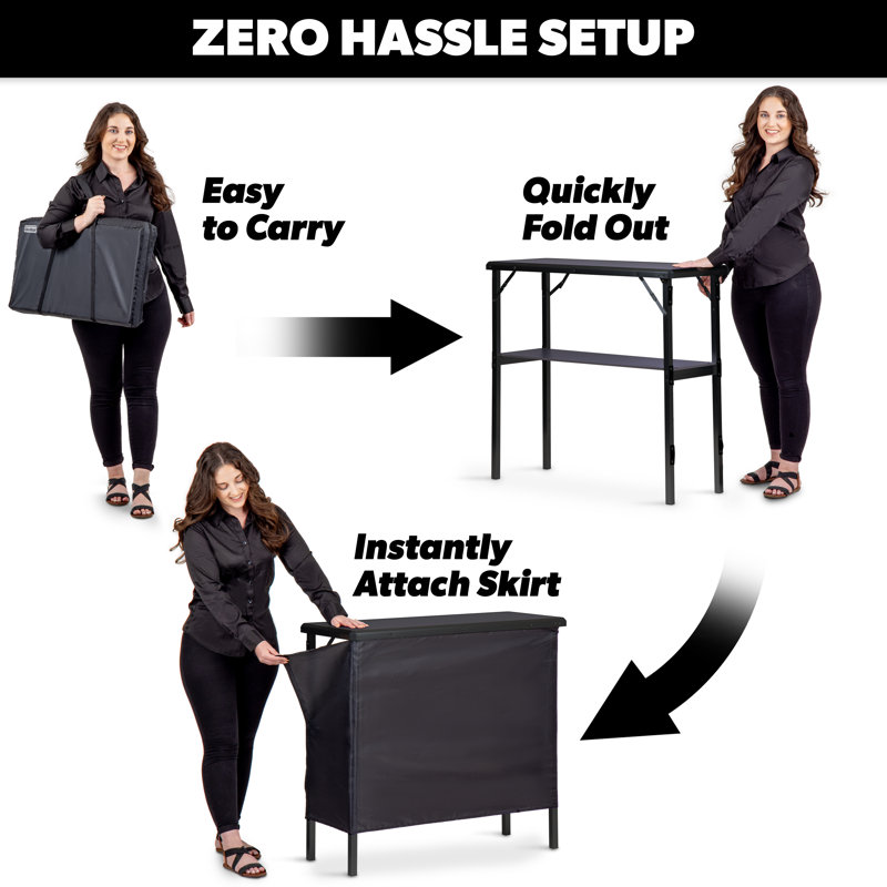 GoBar Portable Bar Table for Events - Pop Up Mobile Bartending Station with Travel Carrying Case - 1 Skirt