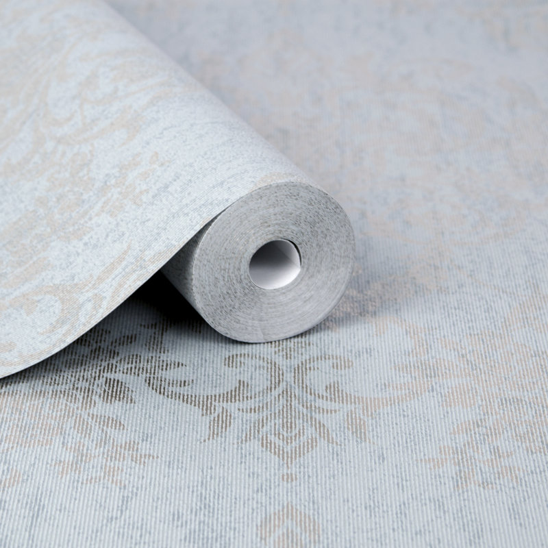 Damask Vinyl Wallpaper Roll, Duck Egg
