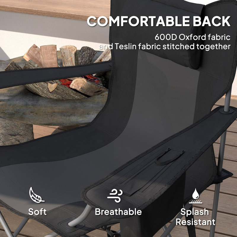 Folding Rocking Camping Chairs for Adults, Portable Outdoor Rocking Chairs with Headrest, Cooler Bag, Cup Holder, Carry Bag for Picnic Outside and Outdoor Travel, 2 Pack