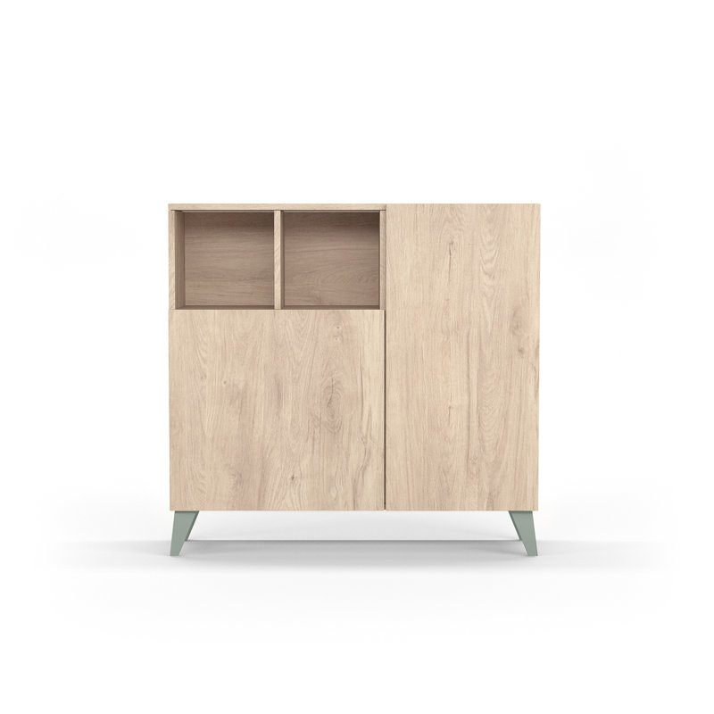12 Pair Shoe Storage Cabinet, Light Oak/Green