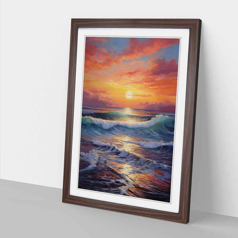 Seascape Informel - Single Picture Frame Print on Wood, 64cm H x 46cm W x 2cm D, Walnut