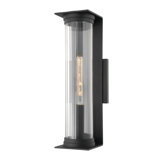 Presley - 1 Light Exterior Wall Sconce - Small - Textured Black Frame - Clear Ribbed Glass