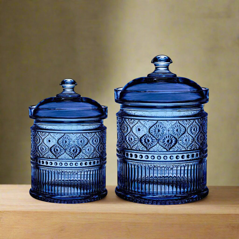 Claro Small Blue Geometric Glass Canister