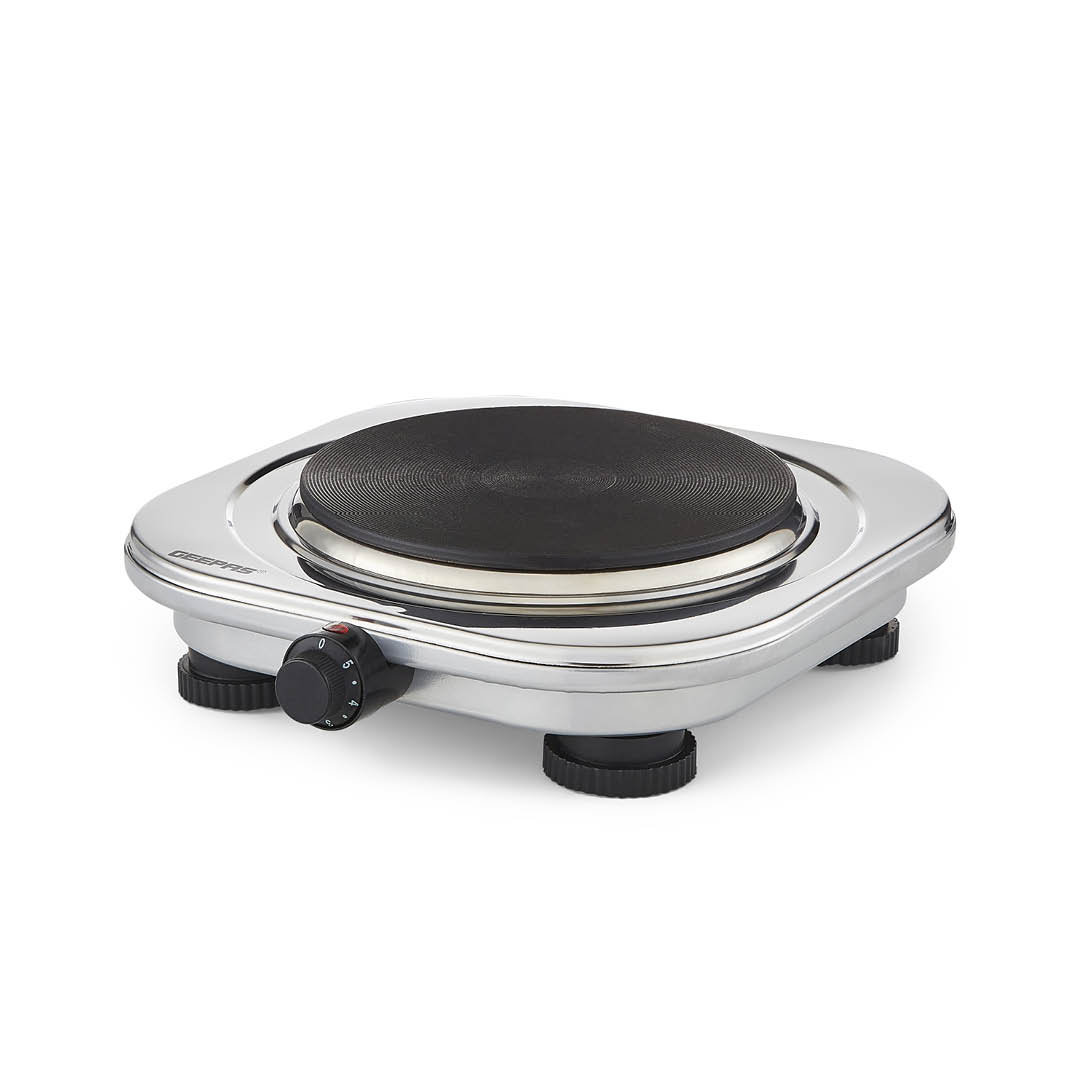 GEEPAS 1500W Stainless Steel Single Hot Plate – Portable Electric Hob Single Burner with Adjustable Temperature Control, Cast Iron – Lightweight & Por