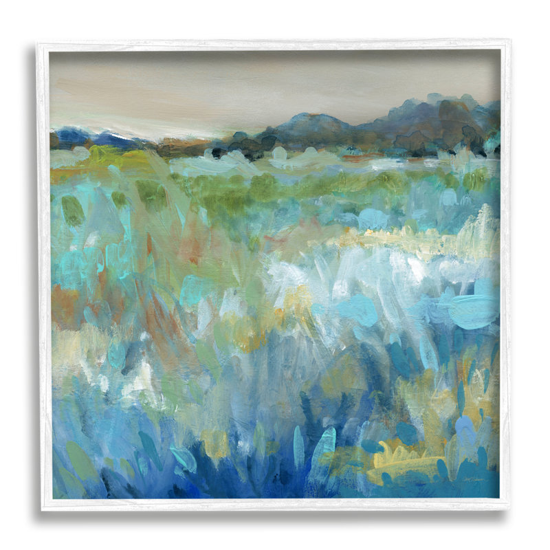Abstrait bleu pré encadré sur bois, Giclée encadrée blanc bord de mer, H 24 po x l 24 po x P 1,5 po