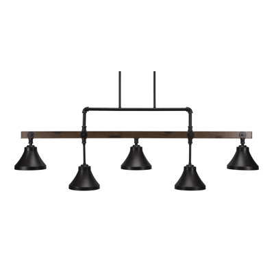 Portland 5 Light Bar Shown In Painted Wood-look Metal & Dark Granite Finish With 7" Dark Granite Cone Metal Shades