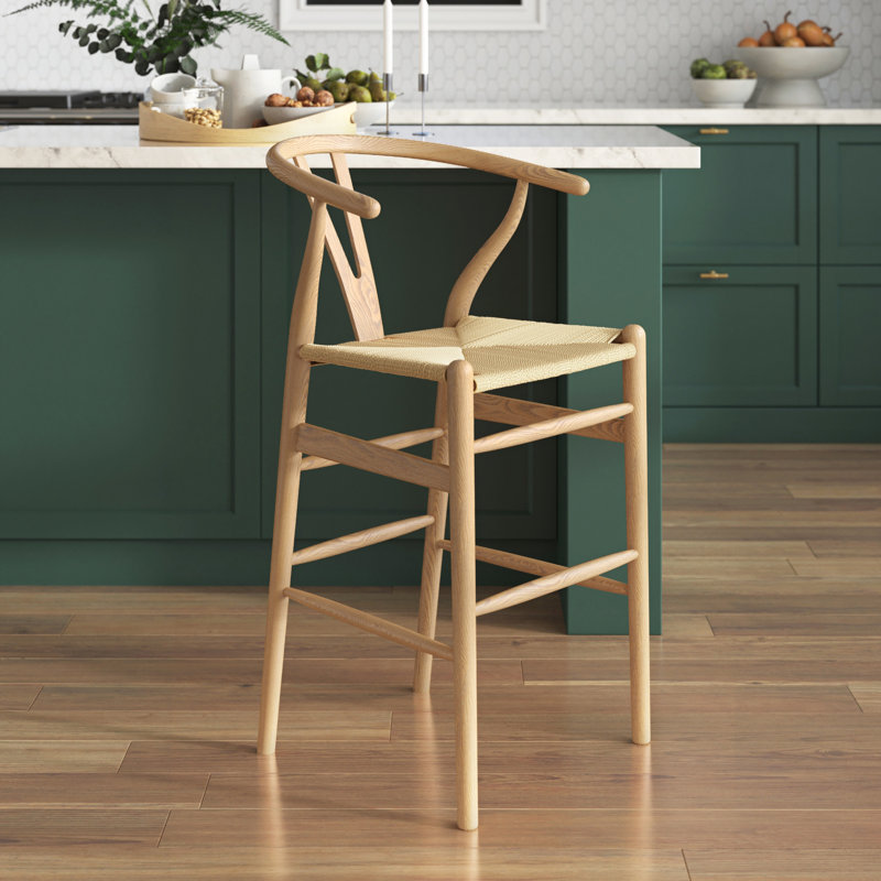 Tabouret de bar et de comptoir en bois massif Etta, Naturel / naturel, Tabouret de comptoir (siège d'une hauteur de 25,7