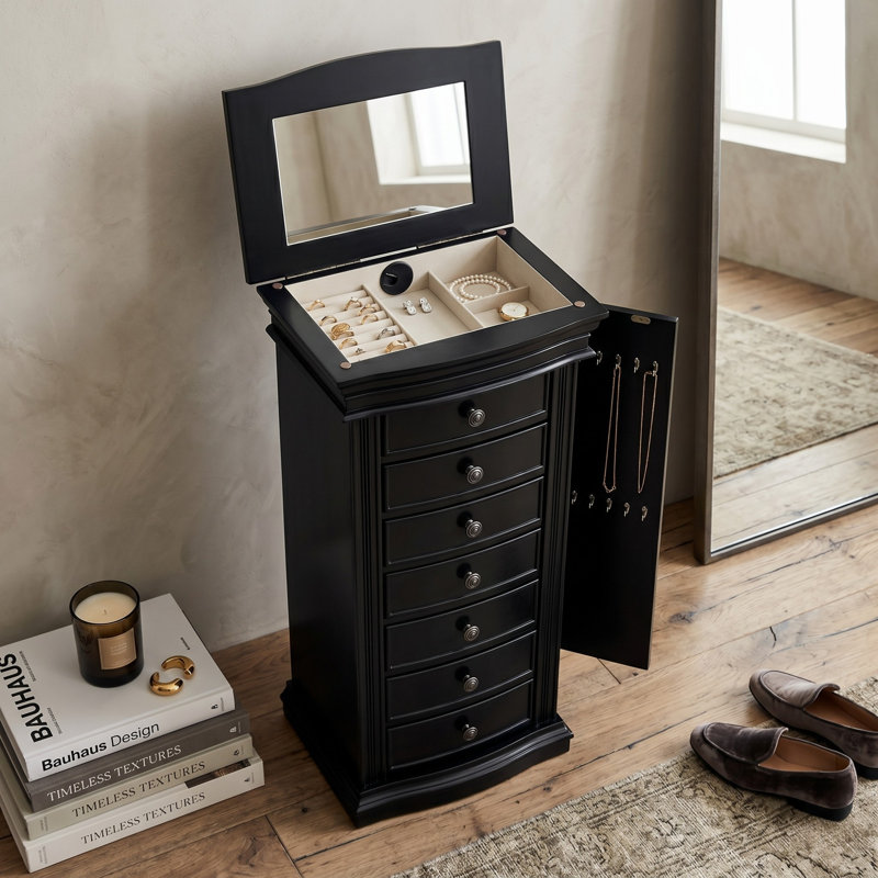 Armoire pour bijoux avec miroir Aitkin, Noir