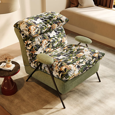Fauteuil minimaliste et décontracté avec structure en bois massif, revêtu de cuir et de tissu chenille. Il offre un confort d'assise parfaitement équilibré, à la fois souple et ferme, et convient aux balcons, salons et chambres.