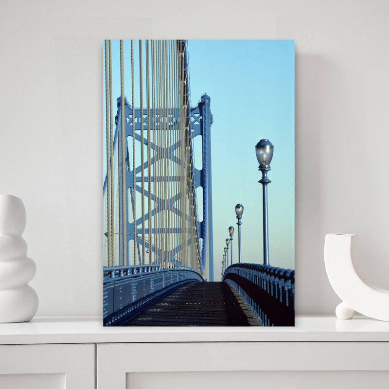 EMPTY WALKWAY ON BENJAMIN FRANKLIN BRIDGE BUILT IN 1923 OVER DELAWARE RIVER PHILADELPHIA PENNSYLVANIA USA 1 Piece Wrapped Canvas Wall Art