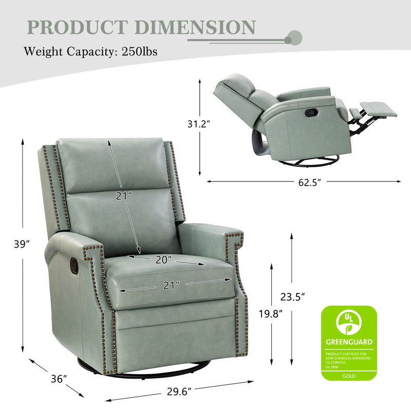 Manning 29.6" Wide Genuine Leather Manual Swivel Rocking Standard Recliner, Sage Genuine Leather
