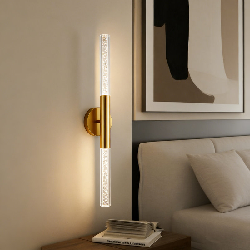 Dimmable LED Wall Sconces, Hardwired Wall Lights for Bathroom Vanity Set of 2, Gold