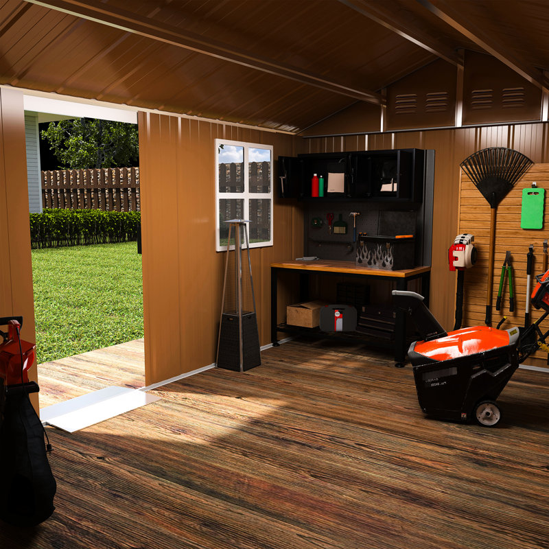 Grande remise en métal de 8 pi x 12 pi avec porte verrouillable, ventilation et espace intelligent - Économiser pour les outils de jardin Mobilier de patio
