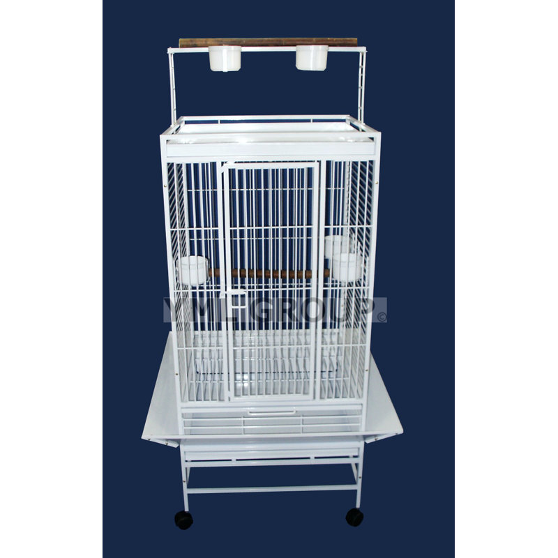Cage à oiseaux avec 3 portes d’alimentation perroquet play top, Argent antique