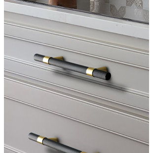 Black and Satin Brass Textured Cabinet and Drawer Pulls