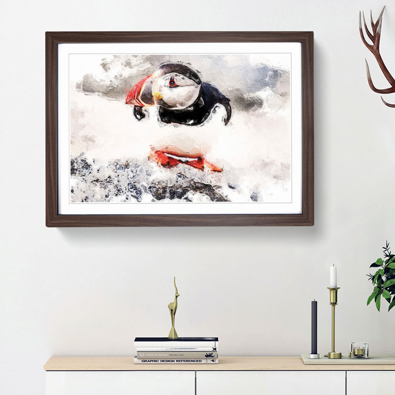 Atlantic Puffin - Framed Print, 45cm H x 63cm W x 2cm D, Walnut Framed