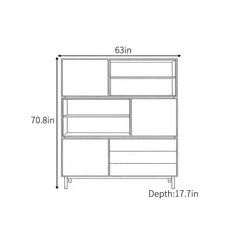 Buffet minimaliste moderne de style chinois, H 70,8 po x l 63 po x P 17,7 po