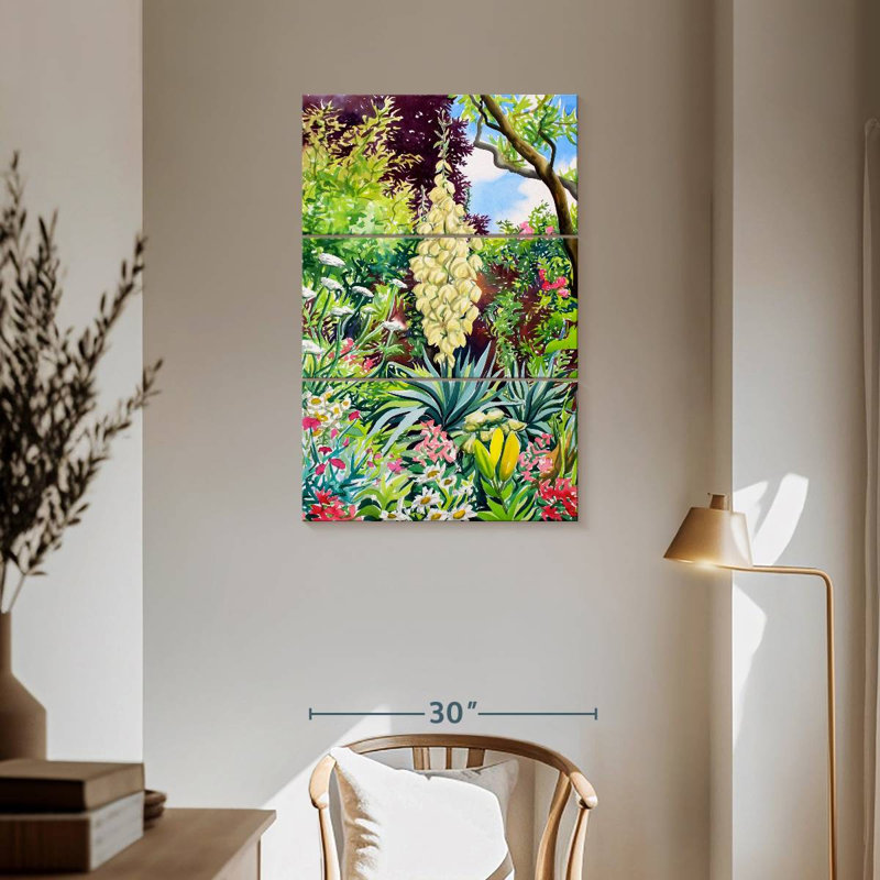Jardin Harnek avec yucca en fleurs, H 57 po x l 36 po