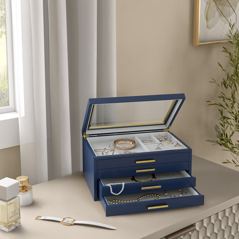 Jewelry Box + Drawers, Navy Blue